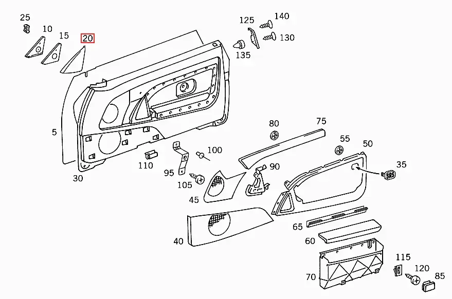 Капак за триъгълната основа на странично огледало Mercedes R129 (ляв и десен). A1297200711 & A1297200811.