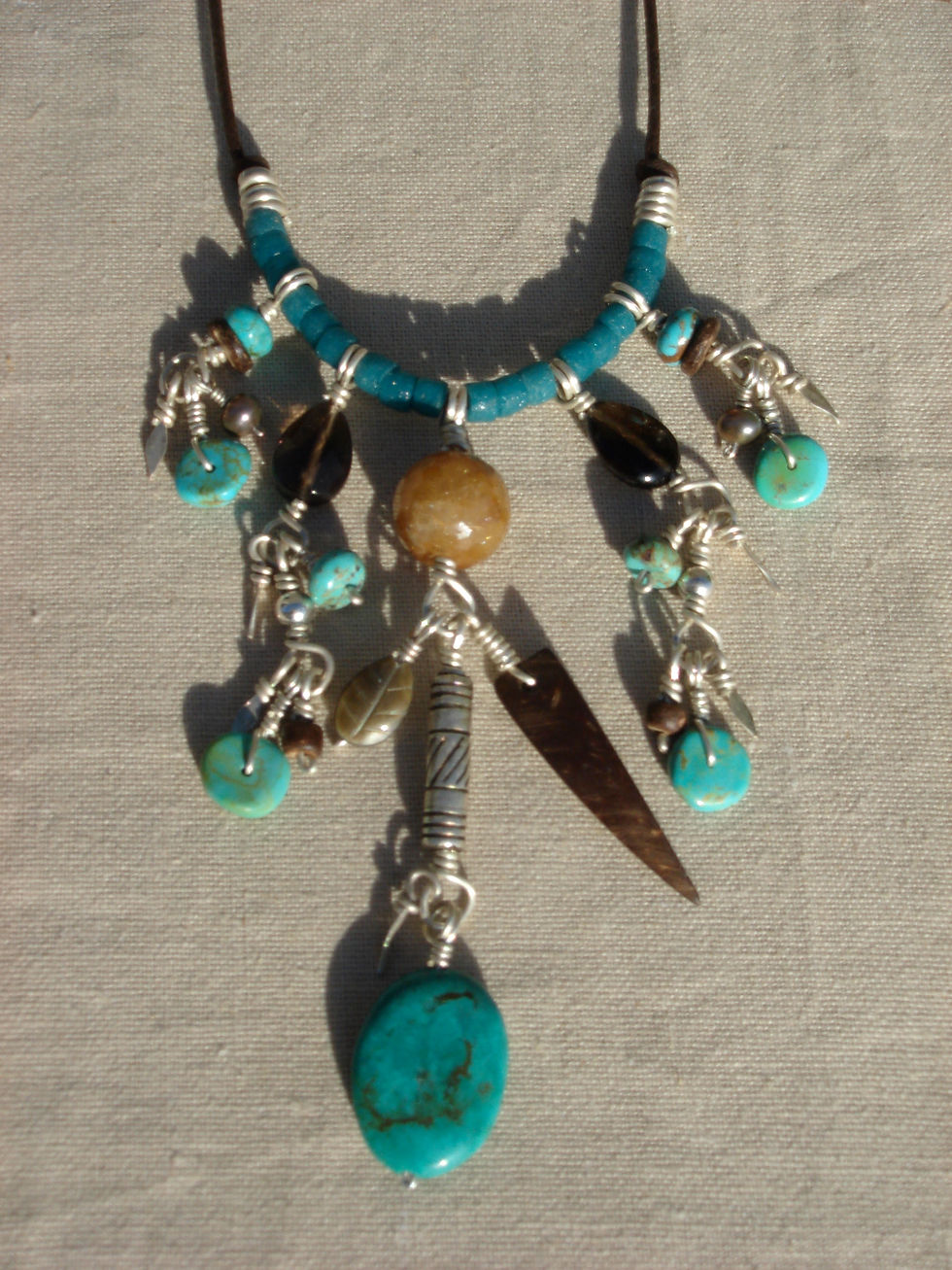 Miniature : Collier Ethnochics Turquoises Quartz Rutile Matières Naturelles
