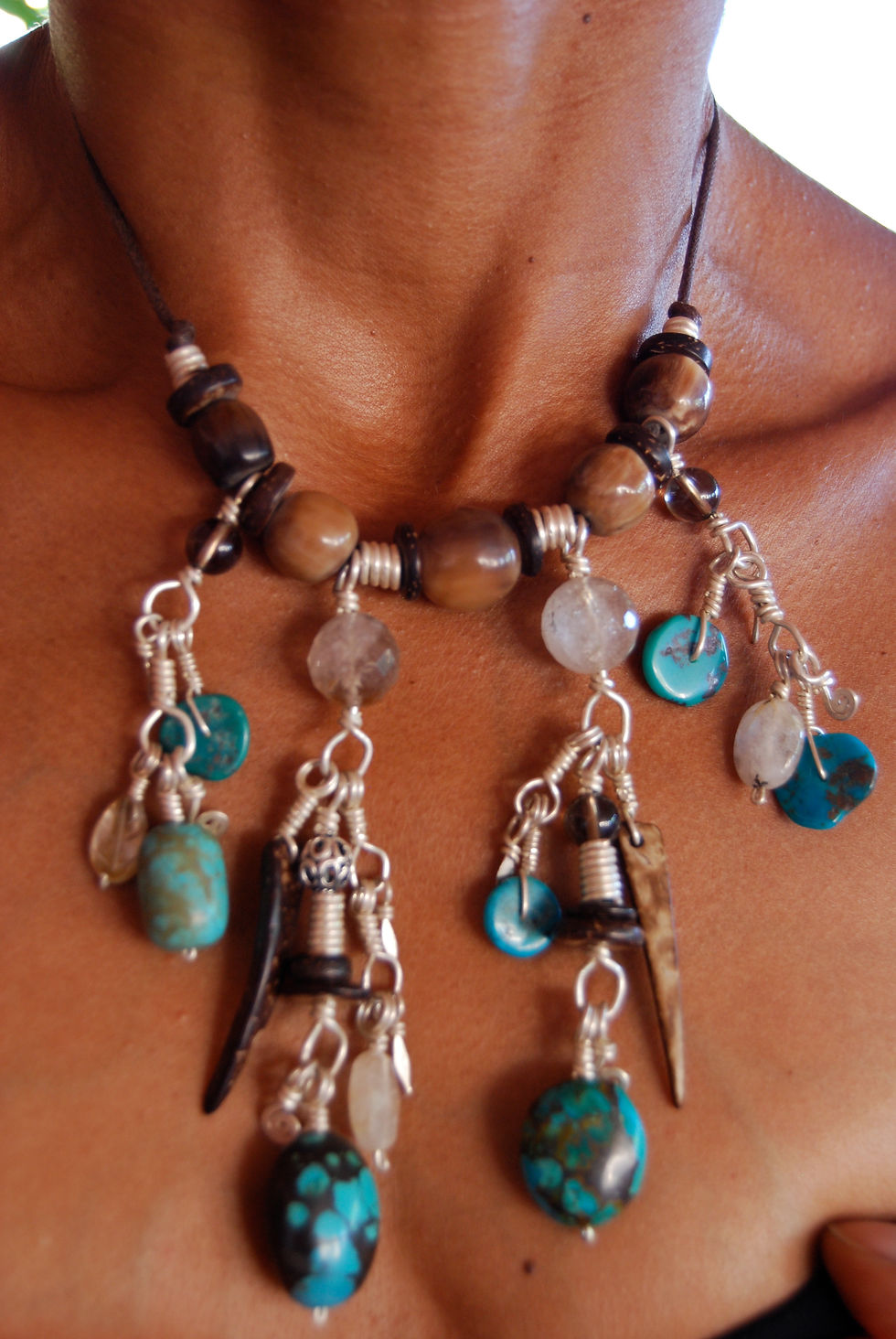 Miniature : Collier Ethnochics Turquoises Quartz Rutile Matières Naturelles