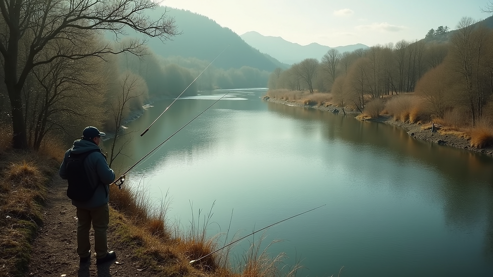 High angle view of a quiet fishing spot along a winding river