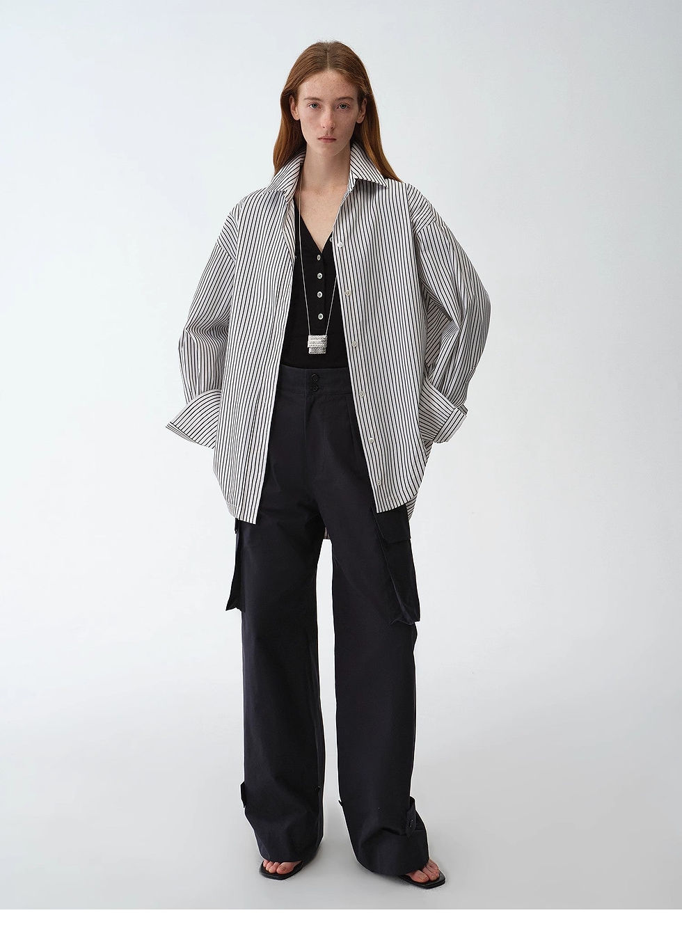 Thumbnail: "Striped Fantasy" Casual Asymmetric Slanted Front Two-Wear Striped Long Sleeve