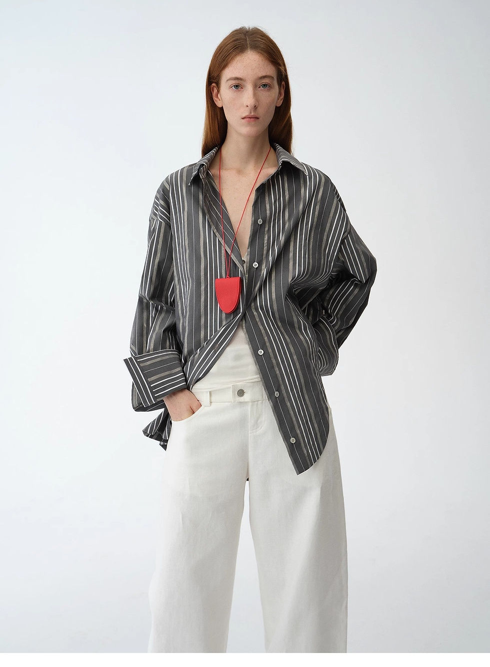 Thumbnail: "Striped Fantasy" Casual Asymmetric Slanted Front Two-Wear Striped Long Sleeve