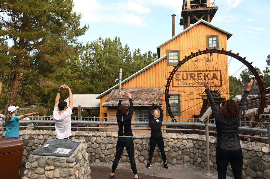 Shinobu Tygi, Tenaya Stone Spa lead fitness instructor with a class at Disney's California Adventure park