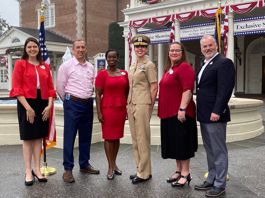 U.S. Navy Cmdr. Laura Stegherr and members of the Disney SALUTE Veteran diversity group