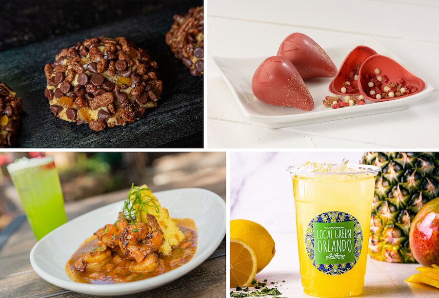 Collage of dishes and beverages at Disney Springs inspired by Florida