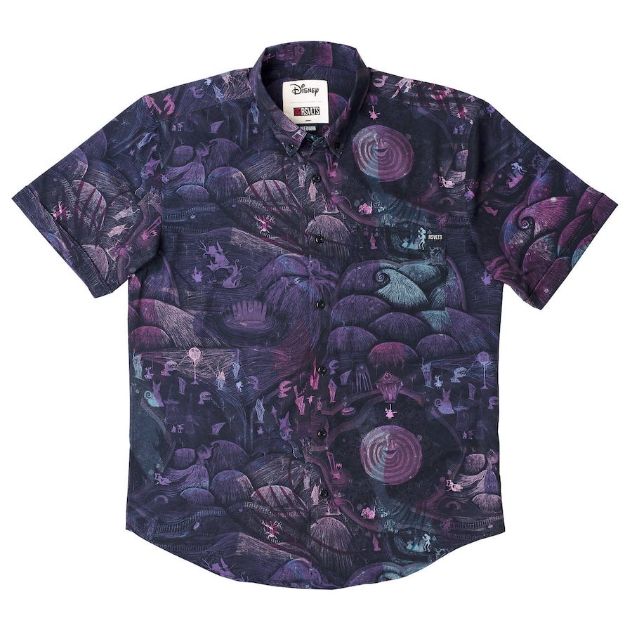 Collage of Disney Tim Burton's The Nightmare Before Christmas Jack Jumbo Head Hoodie, Trio of Terror Long Sleeve Tie-Dye T-Shirt from BoxLunch and The RSVLTS “Halloween Town” Shirt