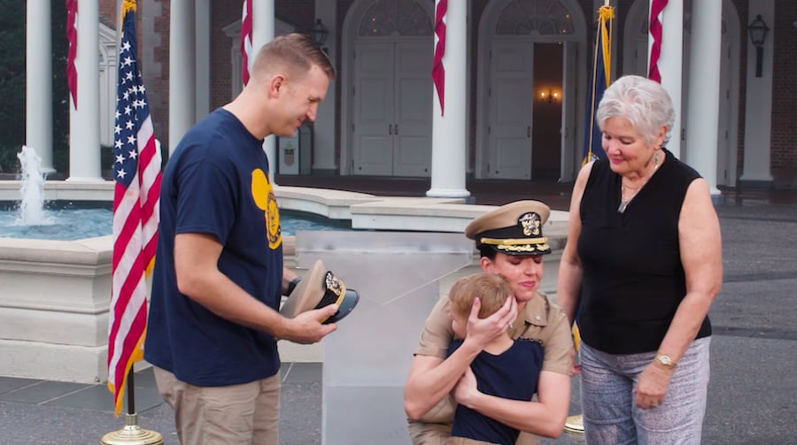 Laura’s family pins on her new rank.