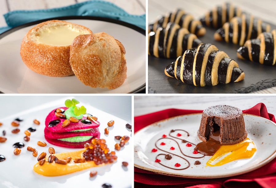 Crème de Brie en Petit Pain,	Croissant à la Truffle Noir d’Hiver, Mille-Feuille de Betteraves, and Moelleux aux Noisettes et Chocolats Valrhona