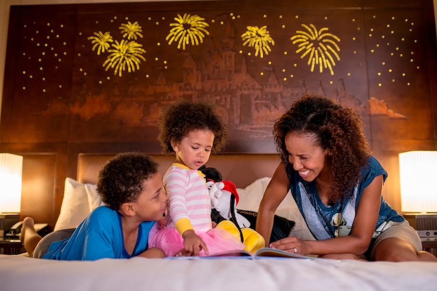 Guests in a room at the Disneyland Hotel