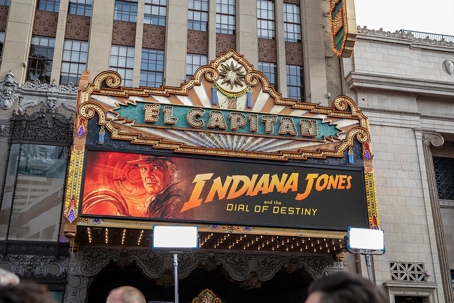 El Capitan Theater featuring Indiana Jones and the Dial of Destiny marquee.