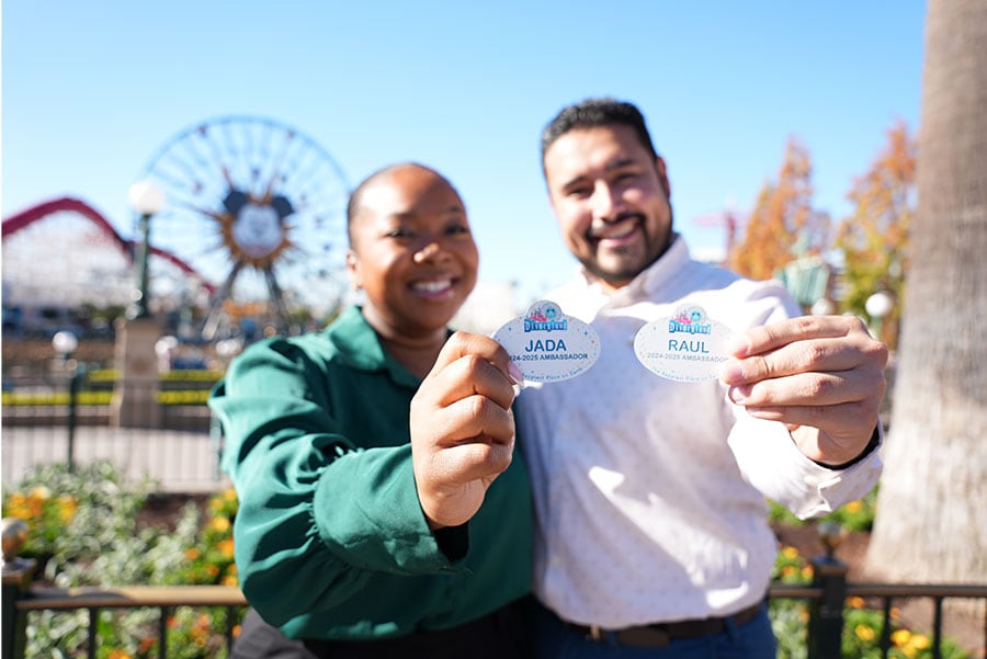 2024-2025 Disney Ambassadors Jada Young and Raul Aquino Rojas show off their new nametags
