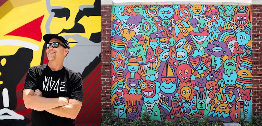 Artist Chad Mize with his Disney Springs art work