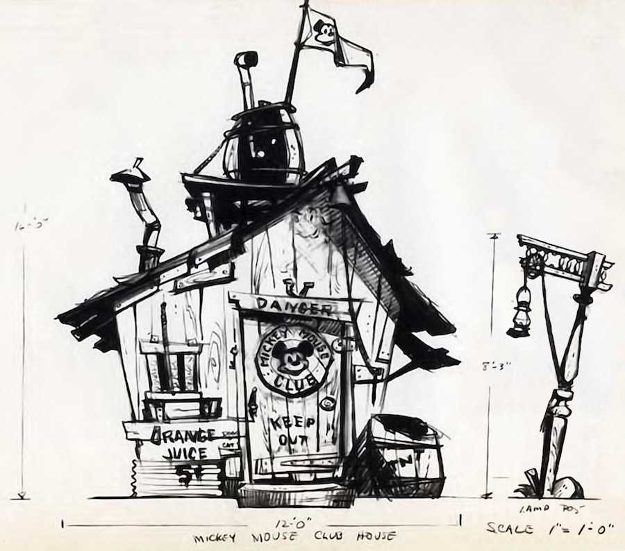 Artist Bruce Bushman, already busy with attractions for Disneyland, designed "Mickey Mouse Club" show sets with a stylish, playful aesthetic.