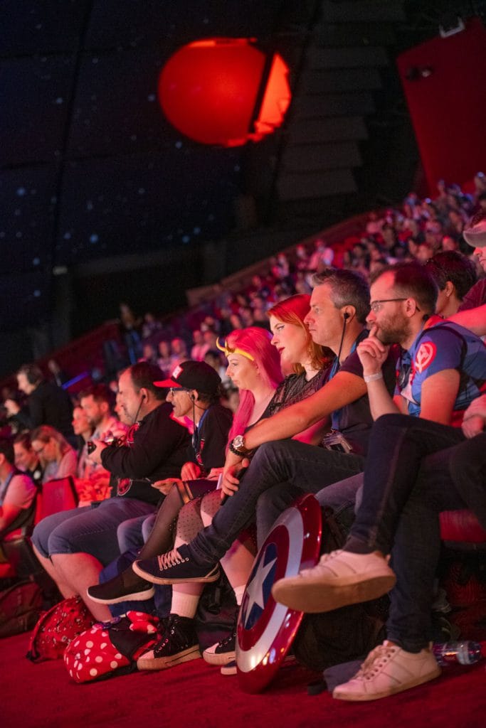 Guests learning more about the creative and collaborative process that brought Avengers Campus to reality.