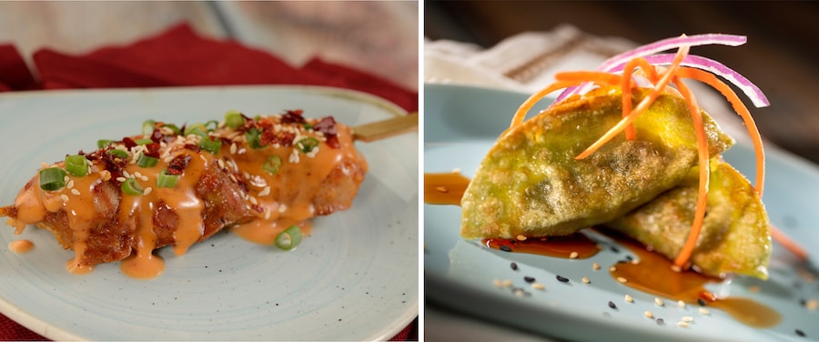 Spicy Mala Chicken Skewer, Pan-fried Vegetable Dumplings