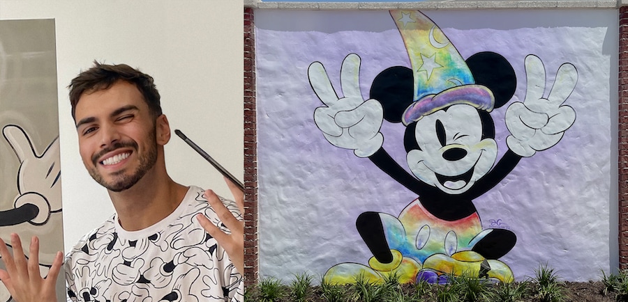 Artist Dom Corona with his Disney Springs art work