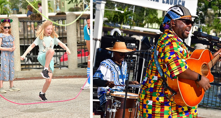 Kids jumping rope and Wassalou performing at Disney World