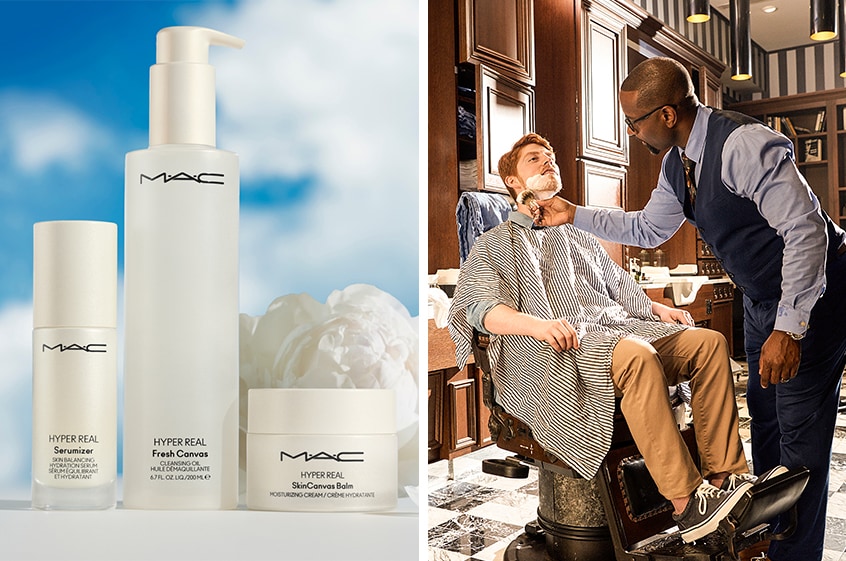 Skin products from MAC Cosmetics and a guest at The Art of Shaving