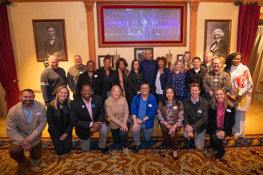 Cast gathering in front of the new pre-show feature