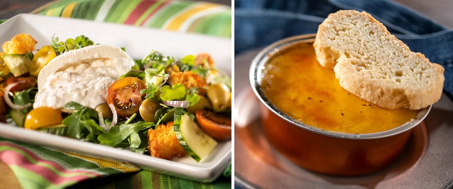 Tomato and Red Onion Panzanella and Sweet Corn Crème Brûlée