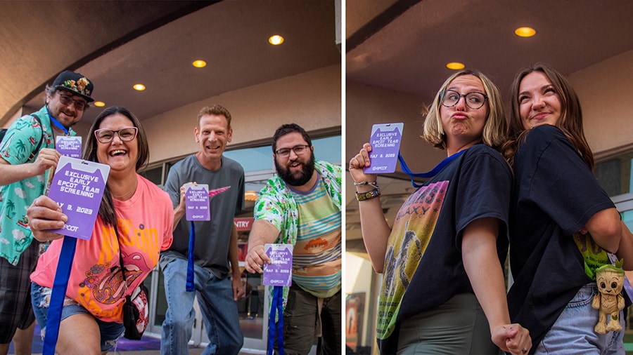 Cast members at movie theater with credentials