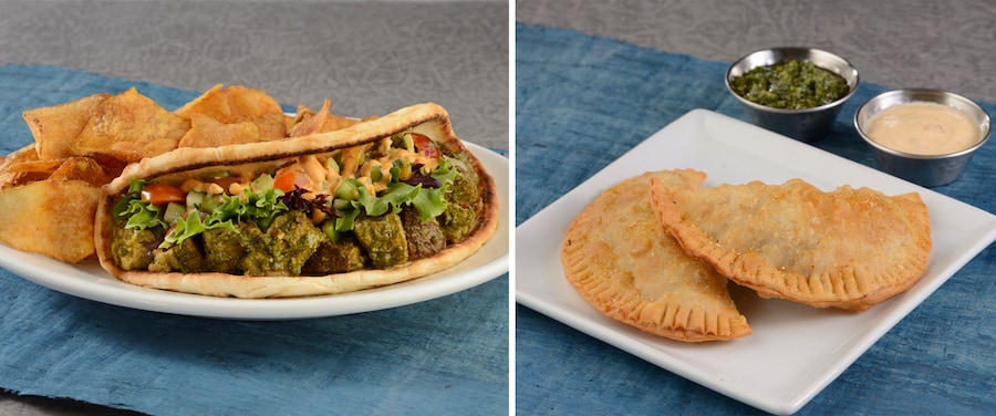 Marinated Pork Flatbread Sandwich and Spiced Potato Hand Pies at Disney’s Animal Kingdom Theme Park