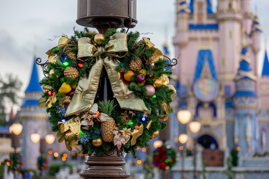 Holiday wreath in Magic Kingdom Park