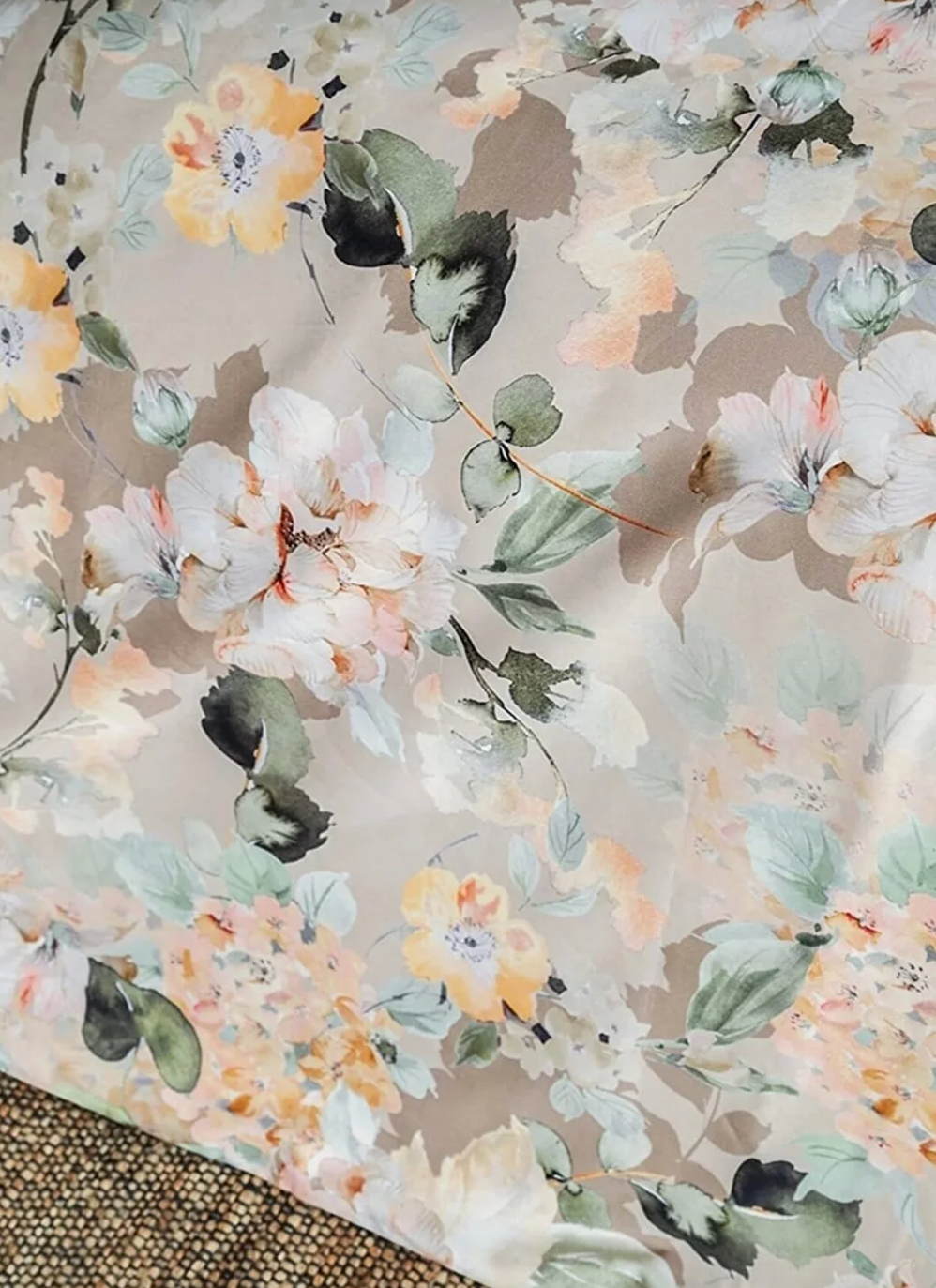 Бежева постільна хлопкова білизна розмір євро з квітковим принтом Home Dolce ten