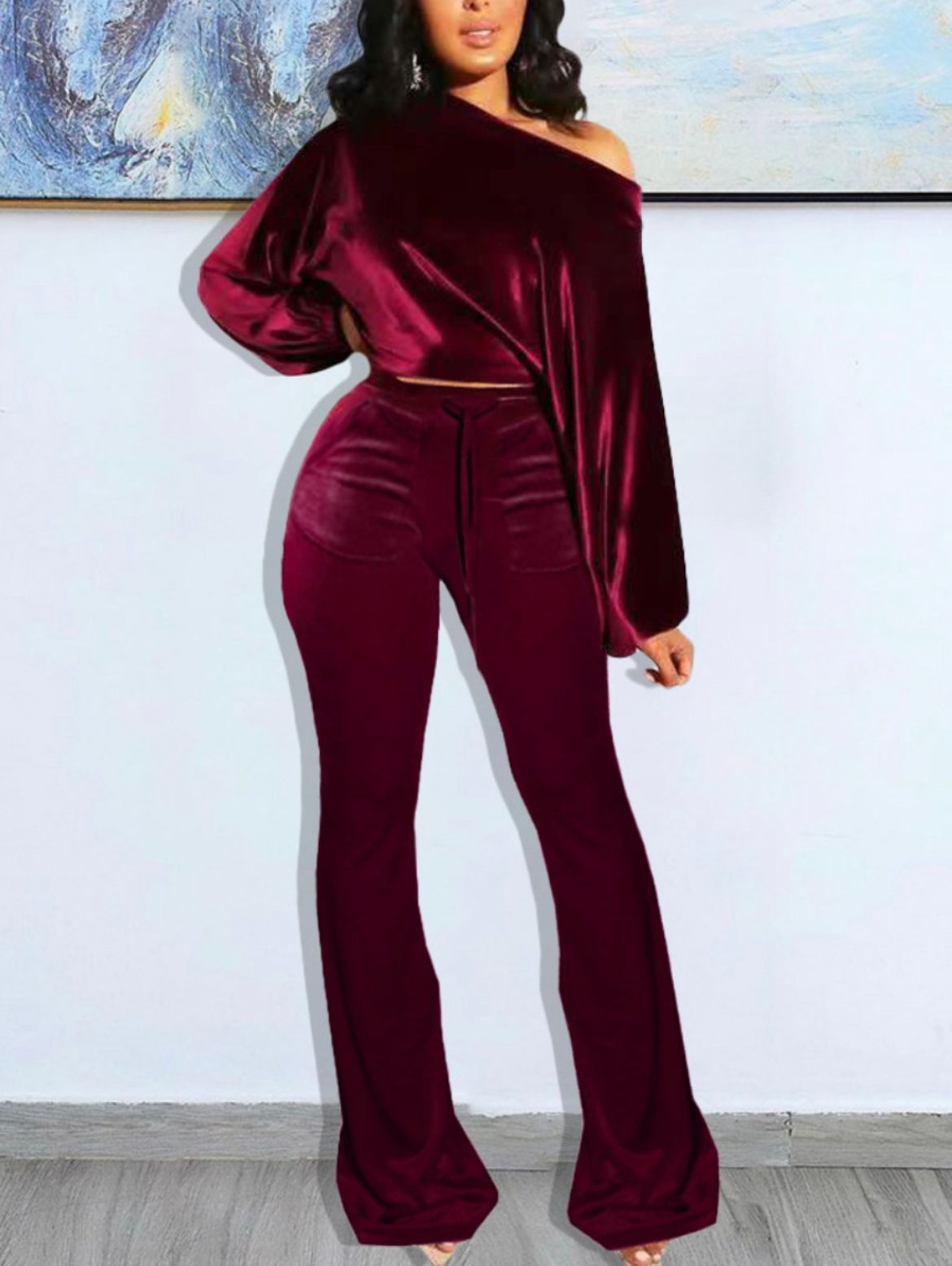 Off  Shoulder Velvet Set
