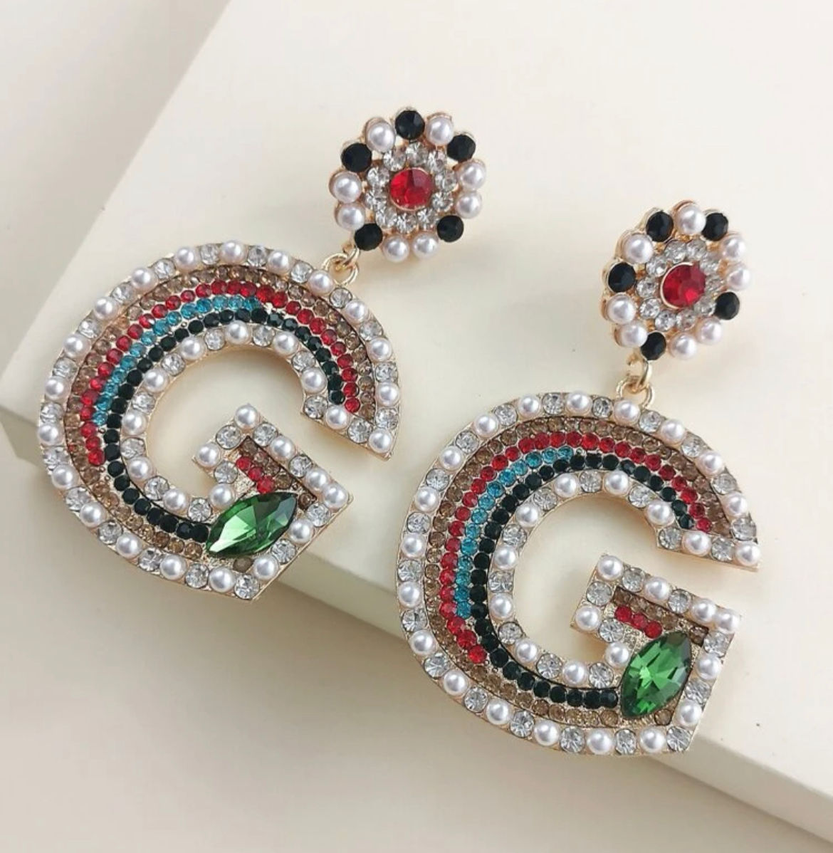 G Pearl & Rhinestone Earrings 