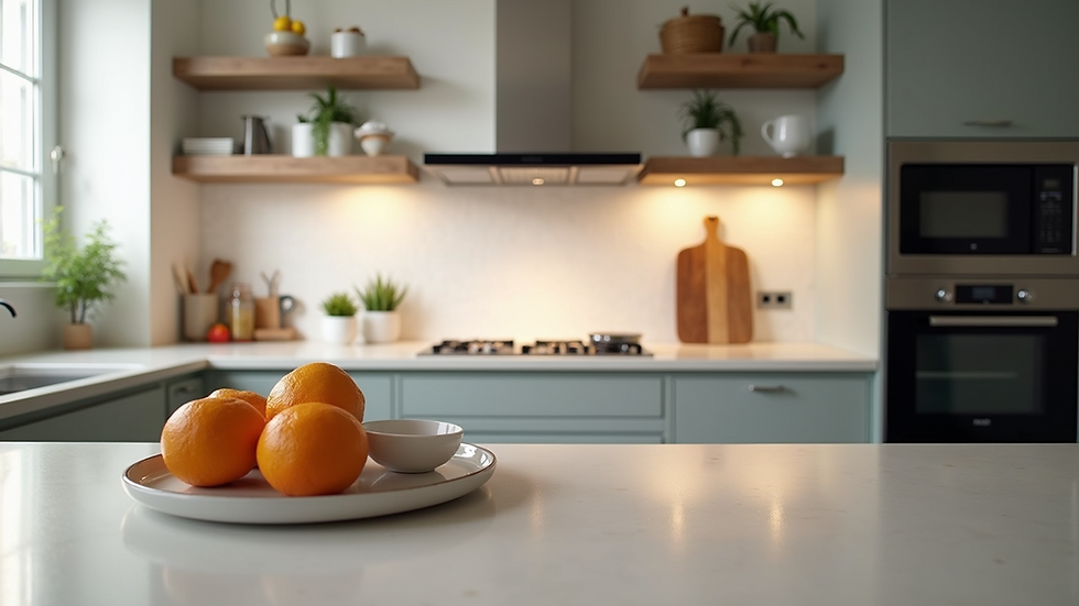 Eye-level view of a beautifully remodeled kitchen with modern appliances and stylish decor