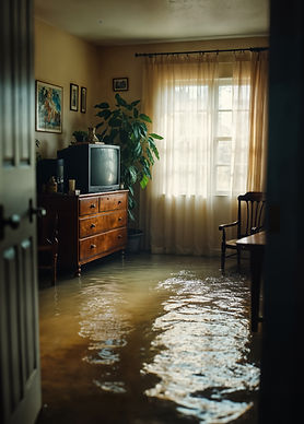 Flood Caused by faulty plumbing. Plumbing flood. Burst pipe