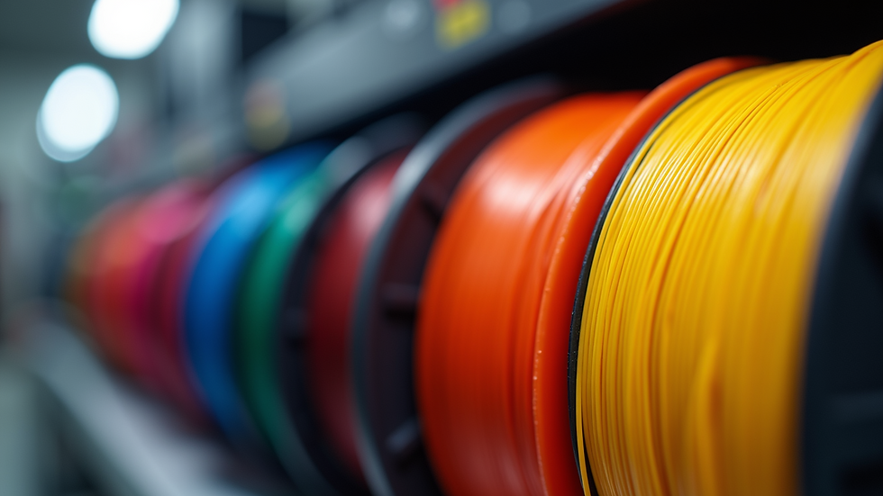 High angle view of various 3D printing filaments in vibrant colors