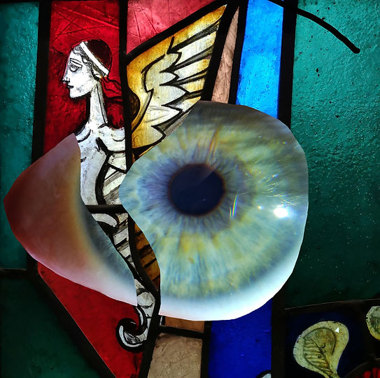 Mermaid spaceship - image of Coventry Cathedral Stained glass adapted with a new eye
