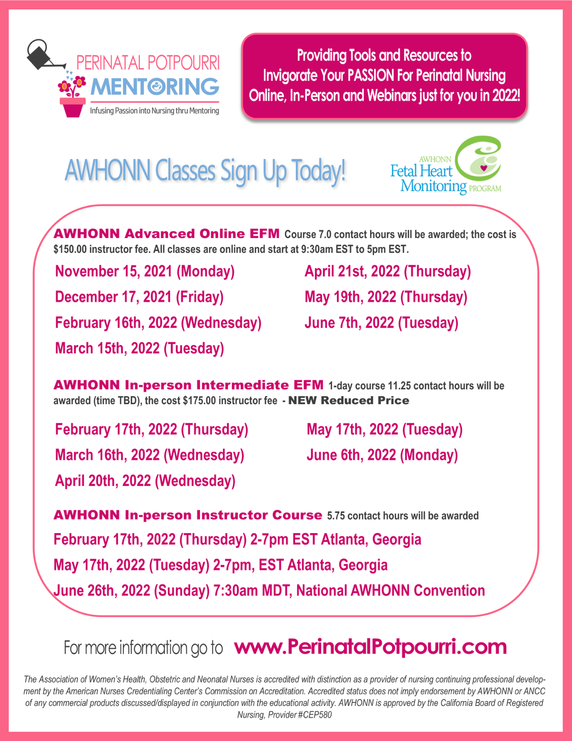 Awhonn Advanced ONLINE 11/15/21 930amEST sign up today content media
