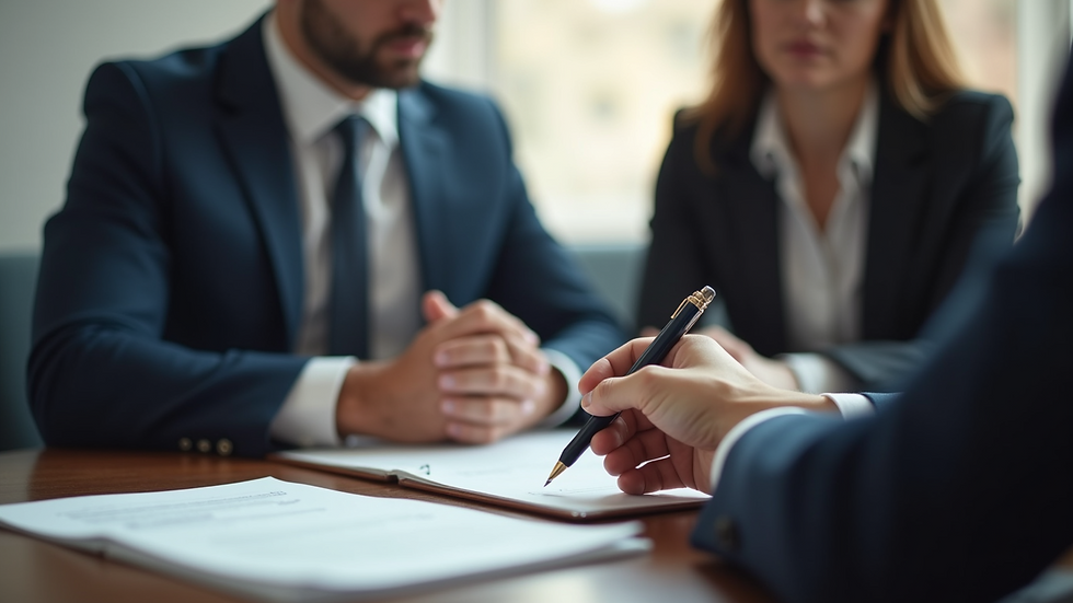 Close-up view of a legal consultation session with a lawyer and a municipal representative