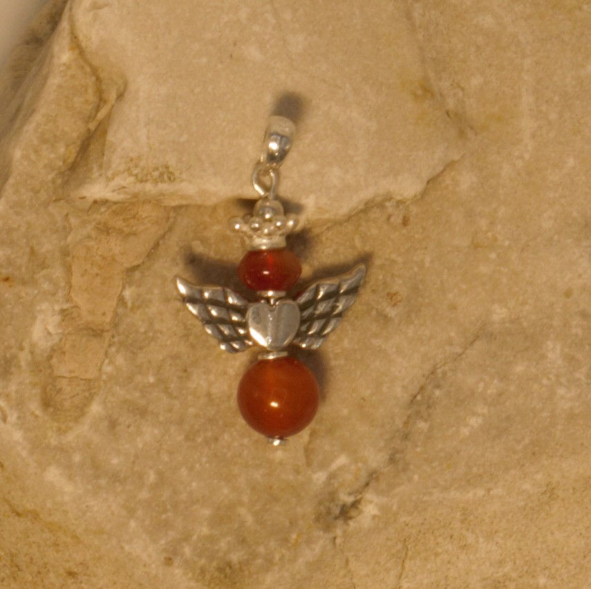 Glücksengel mit Karneol rot orange 925 Sterligsilber