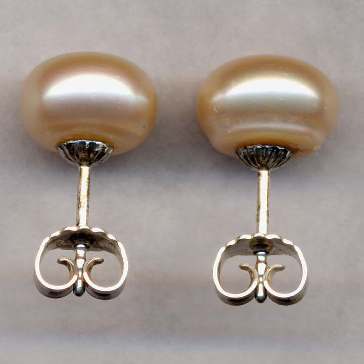 Miniaturbild: Perlohrstecker (Zuchtperle)  Ø 10 mm weiß/lachs, 925 Sterlingsilber