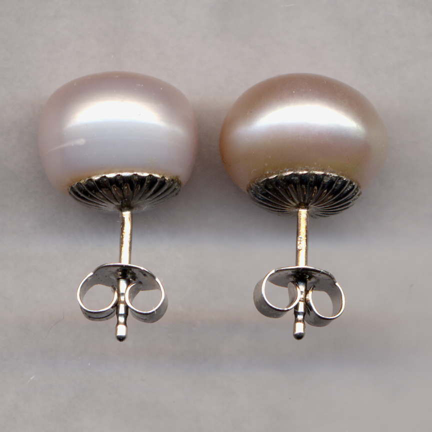 Miniaturbild: Perlohrstecker (Zuchtperle)  Ø 11,5 mm weiß/lachs, 925 Sterlingsilber