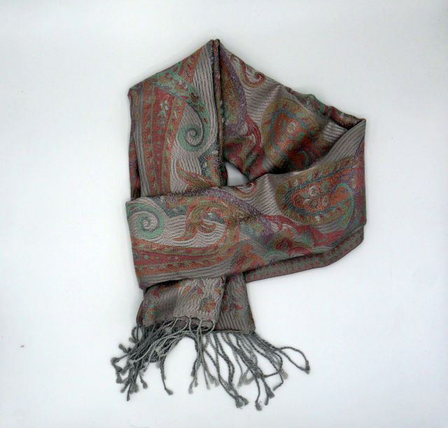 Miniaturbild: Seidentuch 36 x 170 cm pastelltöne rose 100% Seide Jacquard Paisley