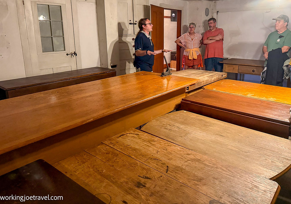 Guide Speaking on Guided Tour, Canterbury Shaker Village, NH