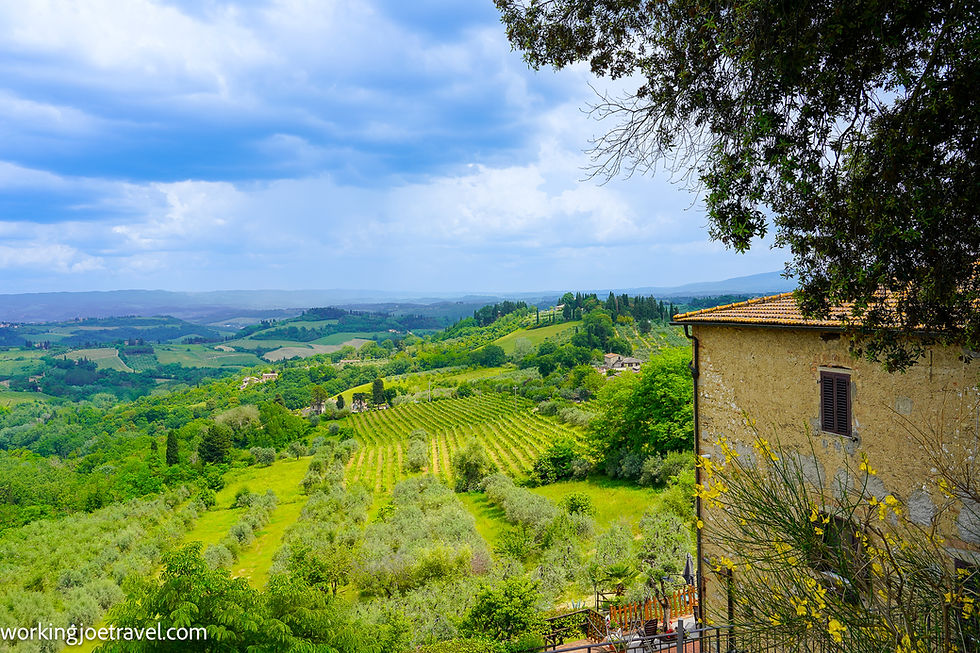 View of Tuscan landscape from San Gimignano Italy