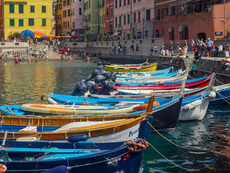 Gozzi Fishing Boats in Vernazza Italy Harbor