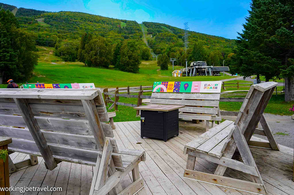 View of the Ski Slopes from the Lodge at Mont Sainte Anne Resort in Beaupre Quebec.