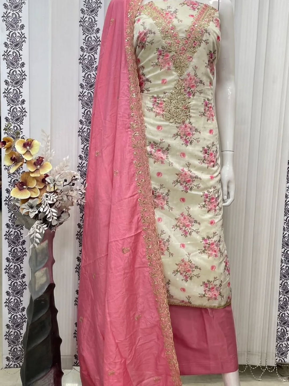 Thumbnail: CHANDERI SILK V neck Contrast 