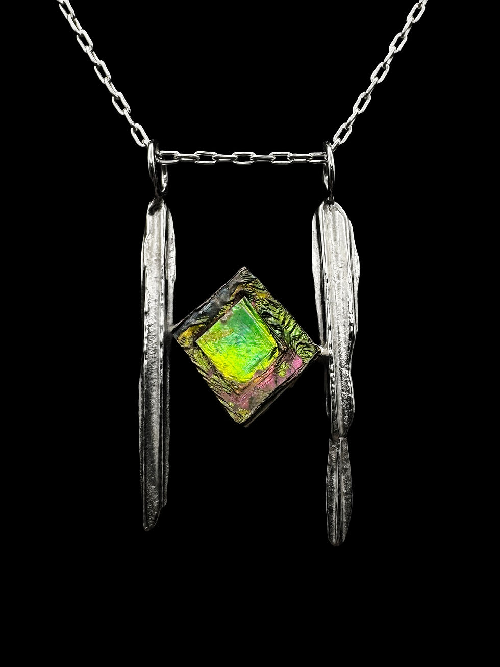 Silver Framed Bismuth Crystal Pendant