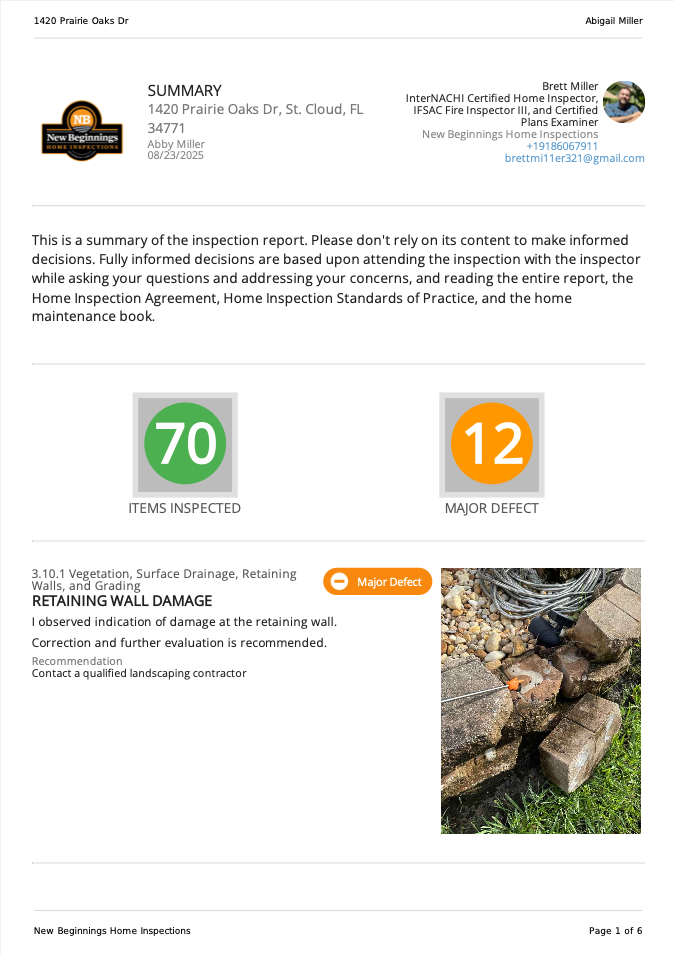 New Beginnings Home Inspections Sample Report