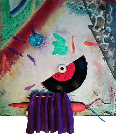 Blame It On The Bossa Nova  —   Oil on wood with objects, 2018  —   18” x 15.75” (46cm x 40cm)