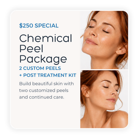 Achieve lasting results with two customized chemical peels plus a complimentary post-treatment kit designed to improve skin tone, texture, and radiance.
