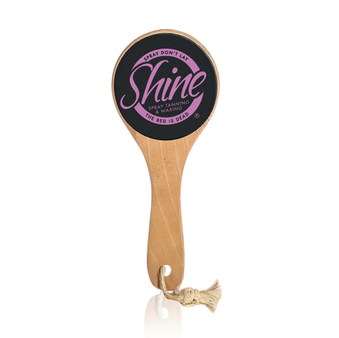 SHINE Exfoliating Dry Brush with wooden handle and rope loop, shown on a white background.